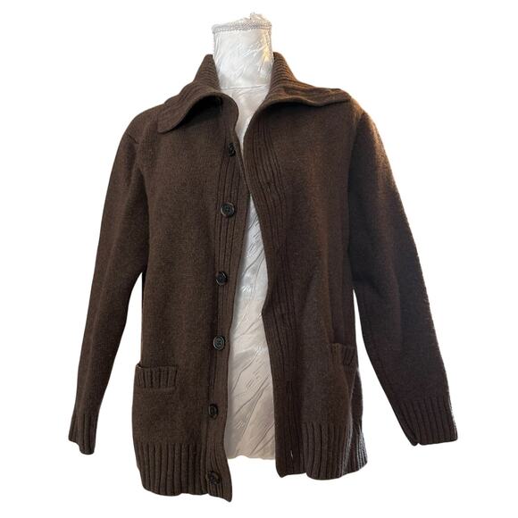 Vintage Brown Merino Wool Cardigan Womens Sz Medium Heritage Cabincore Academia - Picture 2 of 16